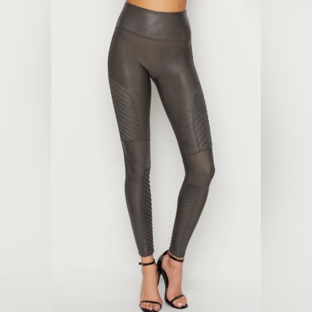 Spanx Faux Leather Moto Gunmental (gray/brown) Leggings size M